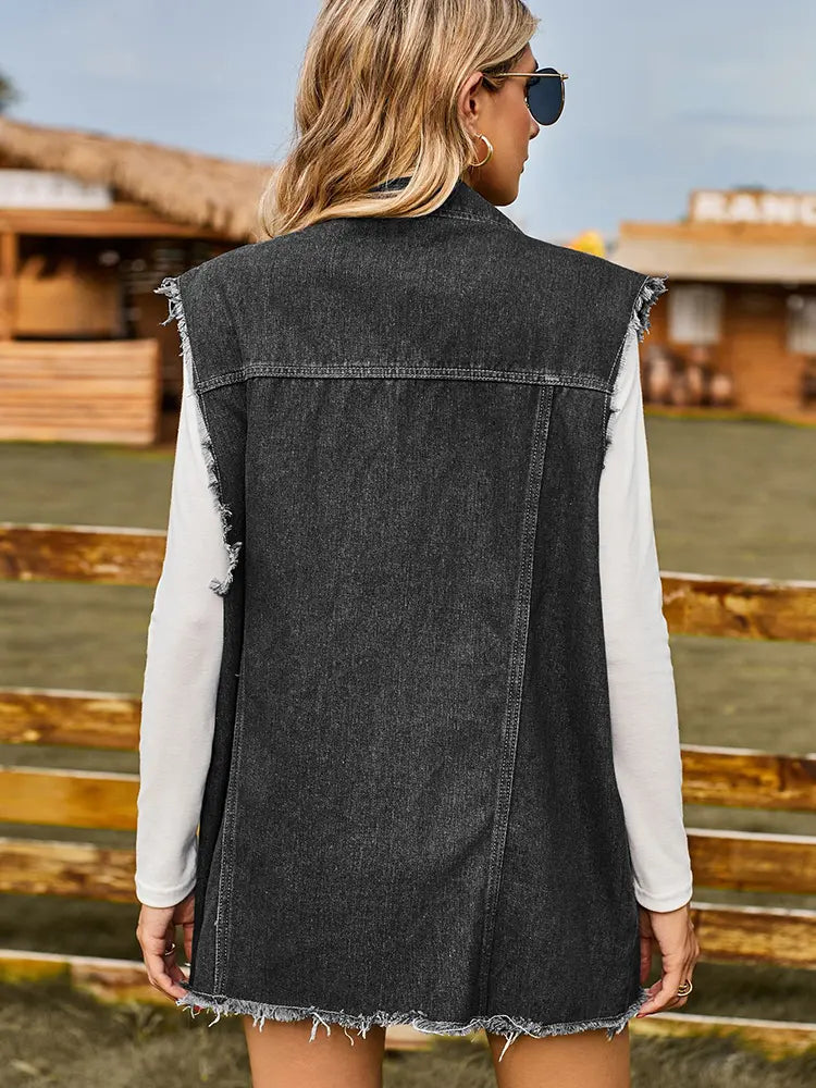 Colete de Denim Sem Mangas Trendy de Verão