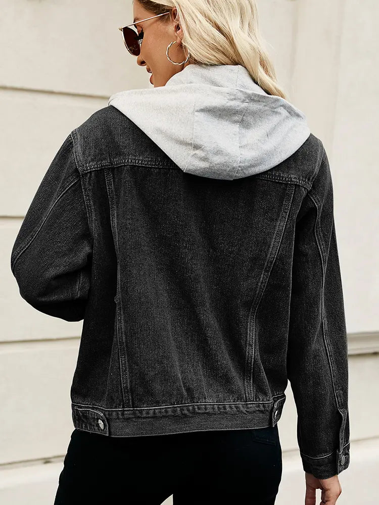 Casaco de Denim com Capuz Lavado Slim-Fit