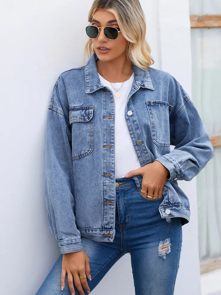 Casaco de Denim Vintage Lavado para Mulheres