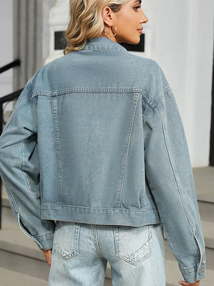 Casaco de Denim Vintage com Strass