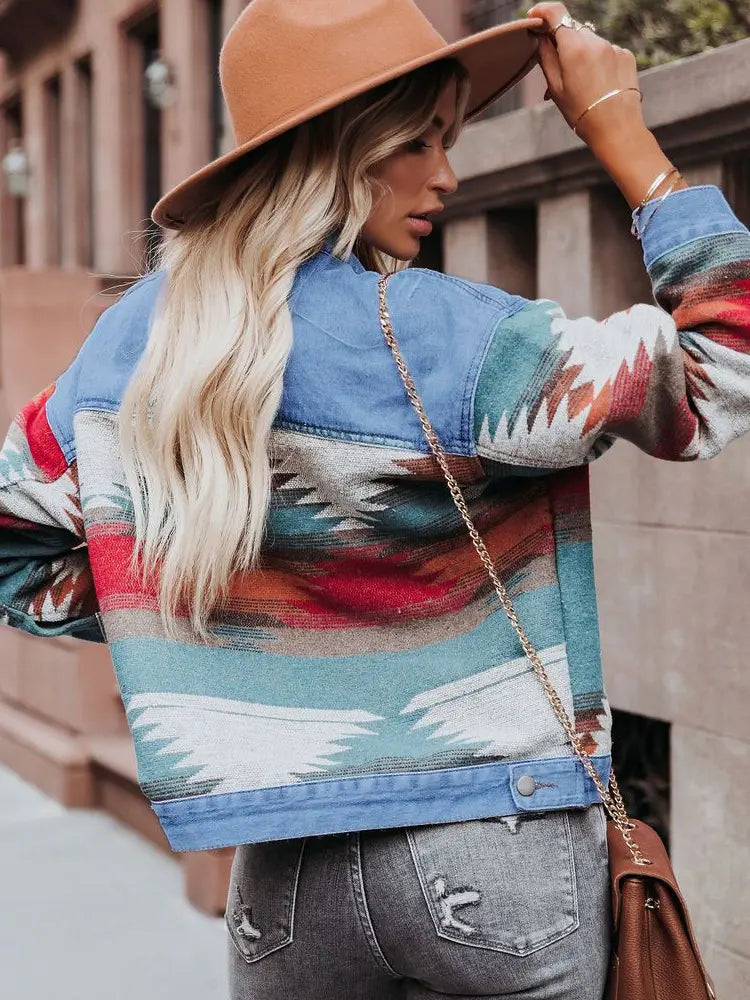 Casaco de Denim com Blocos de Cor Lavados