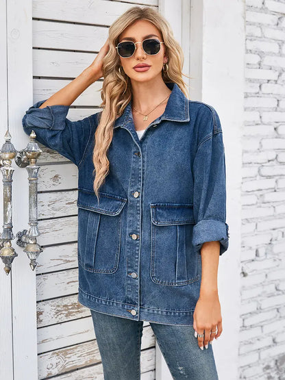 Casaco de Denim Casual de Outono