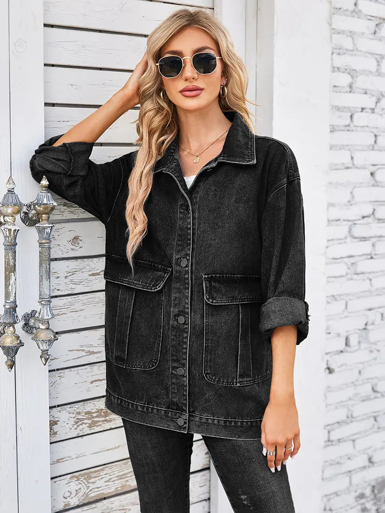 Casaco de Denim Casual de Outono