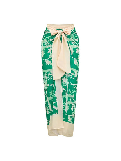 Floral Appliqué Green Printed One-Piece Swimsuit