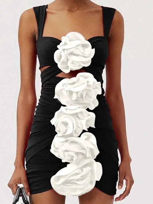 3D Floral Black Swimsuit Set