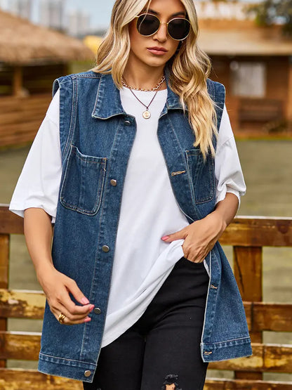 Colete de Denim Sem Mangas Chic