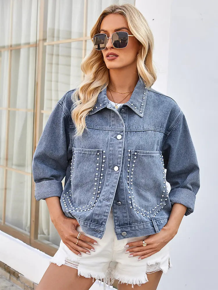 Casaco de Denim Punk com Estrelas Soltas de Primavera