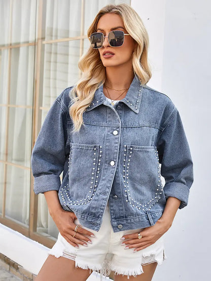 Casaco de Denim Punk com Estrelas Soltas de Primavera