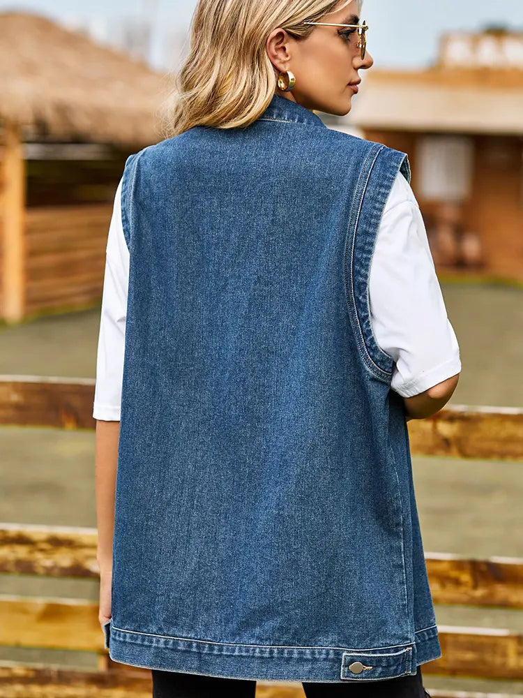 Colete de Denim Sem Mangas Chic