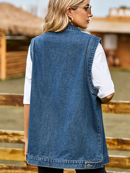 Colete de Denim Sem Mangas Chic