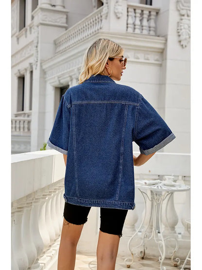 Casaco de Denim Relaxado de Lavagem Escura