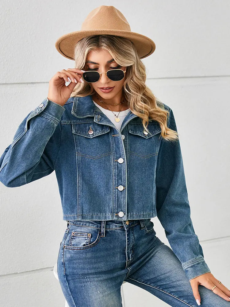 Casaco de Denim Cortado ao Estilo Americano