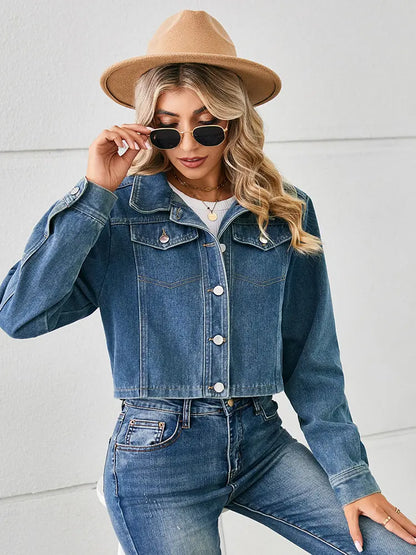 Casaco de Denim Cortado ao Estilo Americano