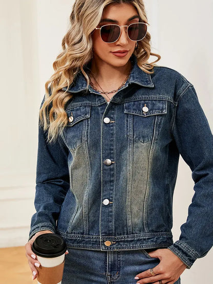 Casaco de Manga Longa em Denim Lavado