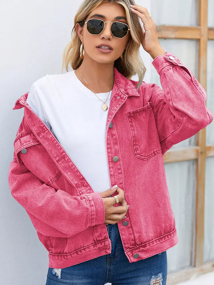 Casaco de Denim Vintage Lavado para Mulheres