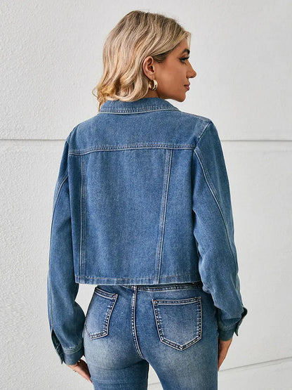 Casaco de Denim Cortado ao Estilo Americano