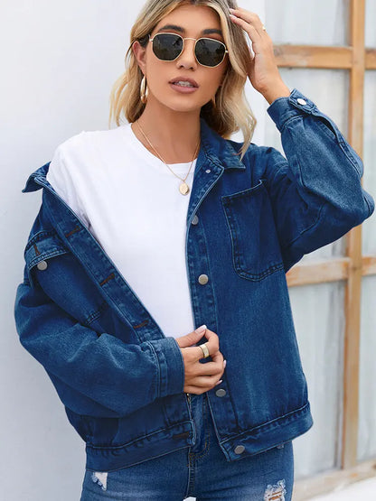 Casaco de Denim Vintage Lavado para Mulheres