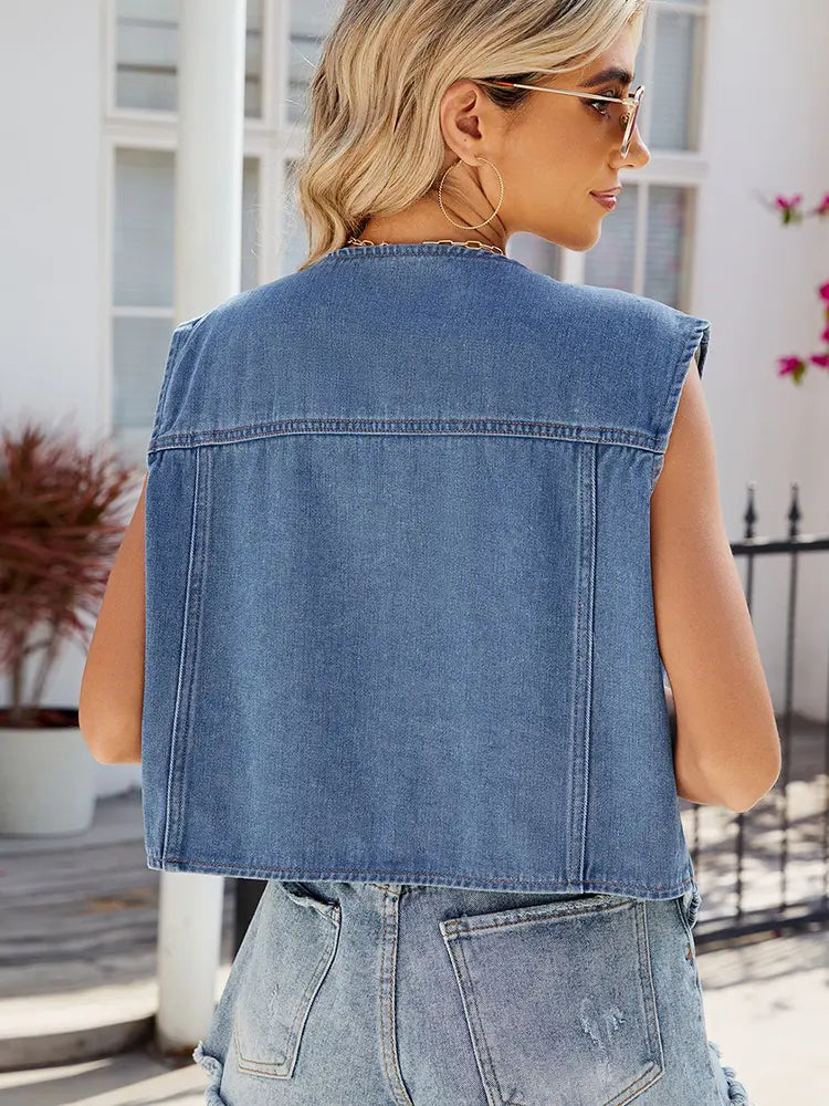 Colete de Denim de Verão para Mulheres