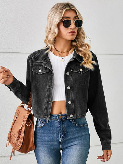 Casaco de Denim Cortado ao Estilo Americano