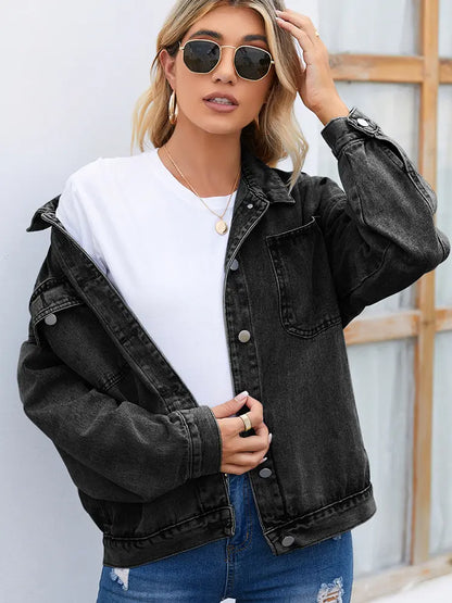 Casaco de Denim Vintage Lavado para Mulheres