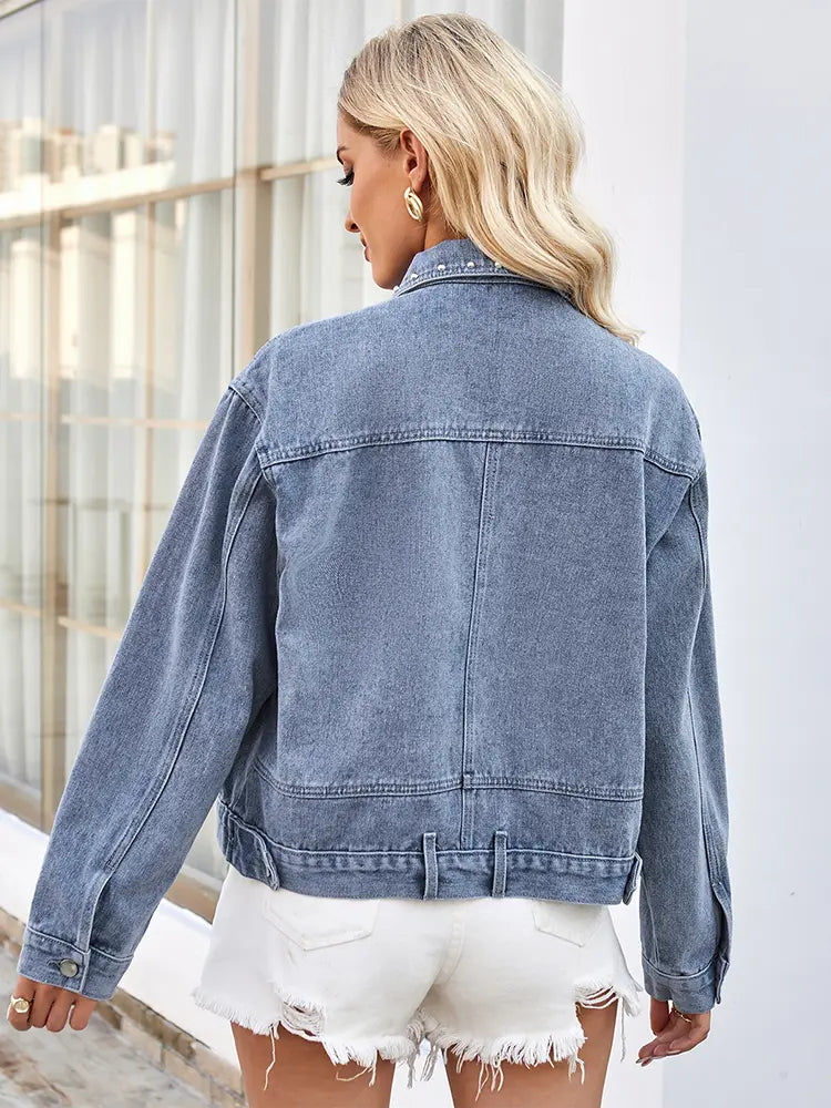 Casaco de Denim Punk com Estrelas Soltas de Primavera