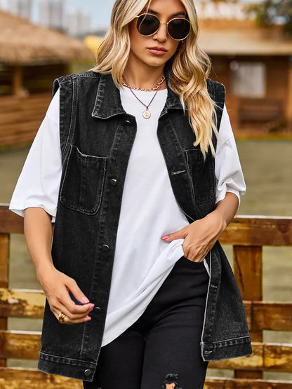 Colete de Denim Sem Mangas Chic