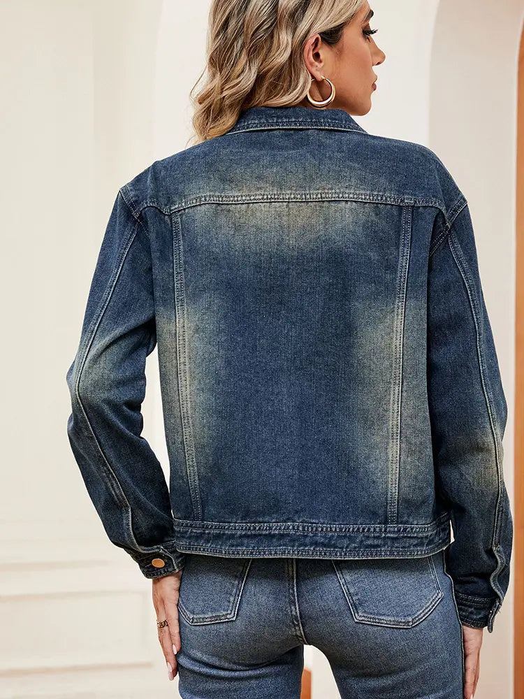 Casaco de Manga Longa em Denim Lavado