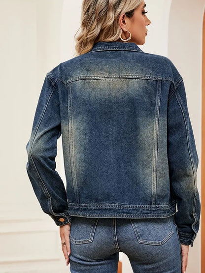 Casaco de Manga Longa em Denim Lavado