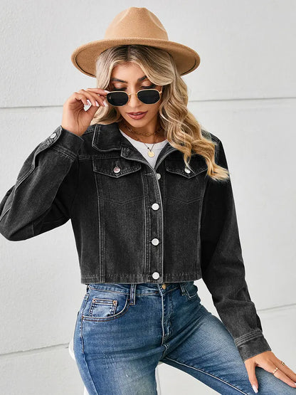 Casaco de Denim Cortado ao Estilo Americano