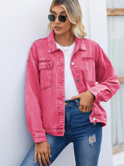 Casaco de Denim Vintage Lavado para Mulheres