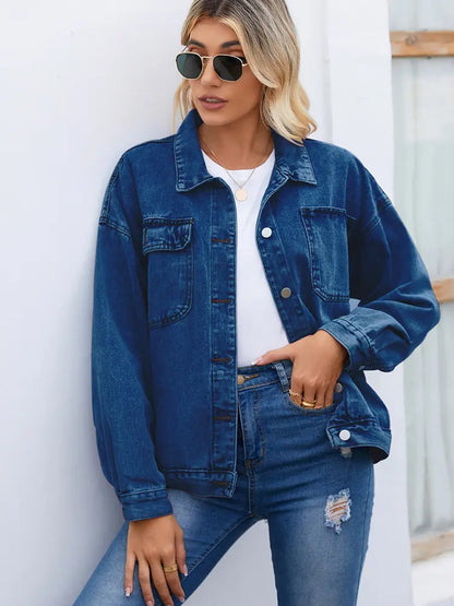 Casaco de Denim Vintage Lavado para Mulheres