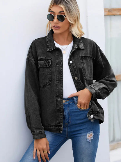 Casaco de Denim Vintage Lavado para Mulheres