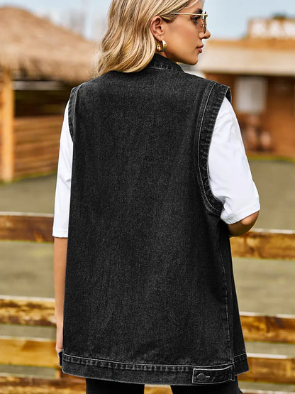 Colete de Denim Sem Mangas Chic