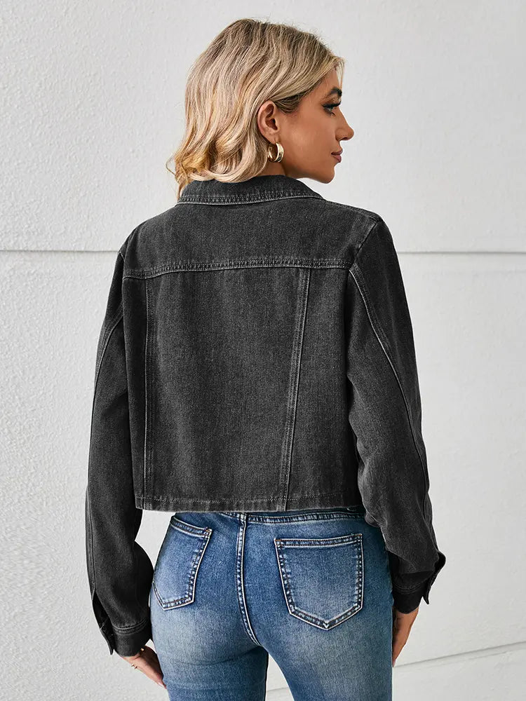 Casaco de Denim Cortado ao Estilo Americano