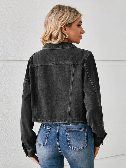Casaco de Denim Cortado ao Estilo Americano