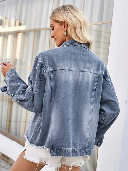 Casaco de Denim Lavado com Contas