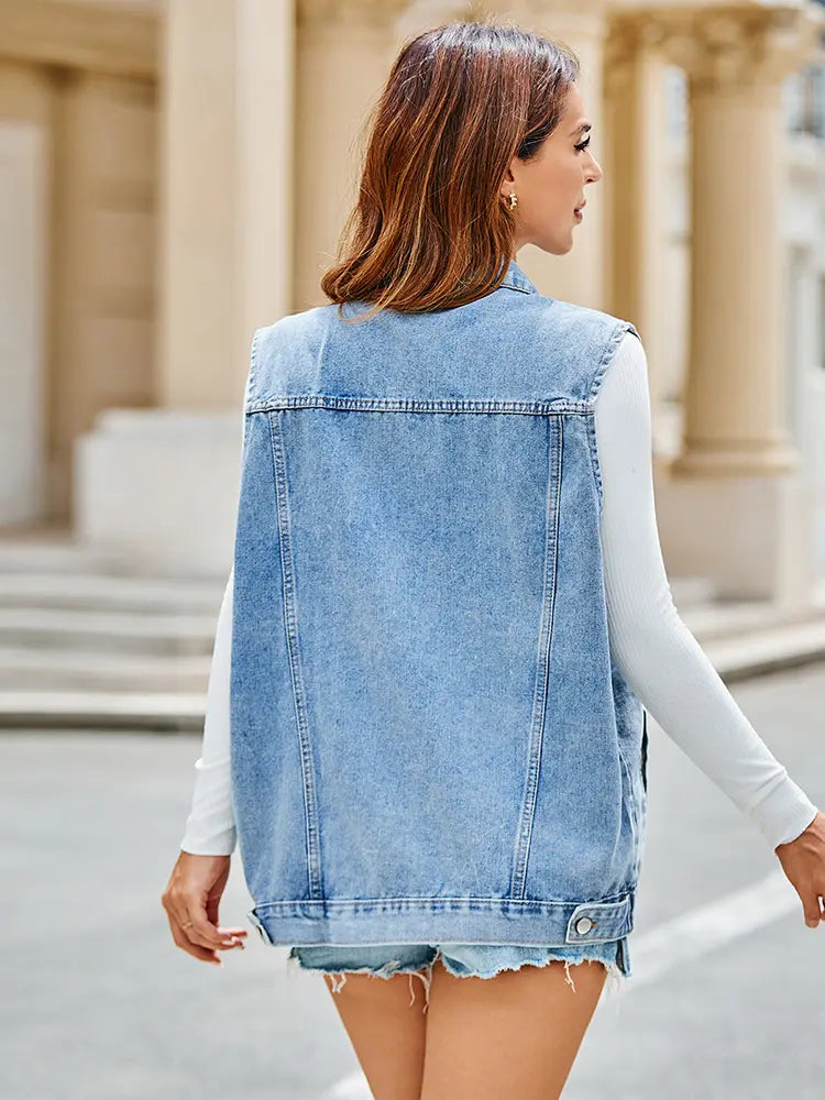 Top de Colete de Denim Clássico