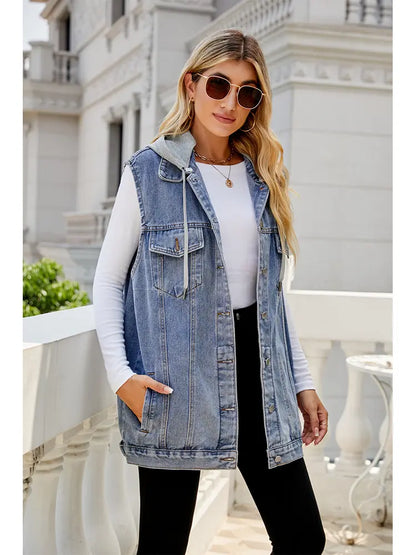Colete de Denim com Capuz Clássico