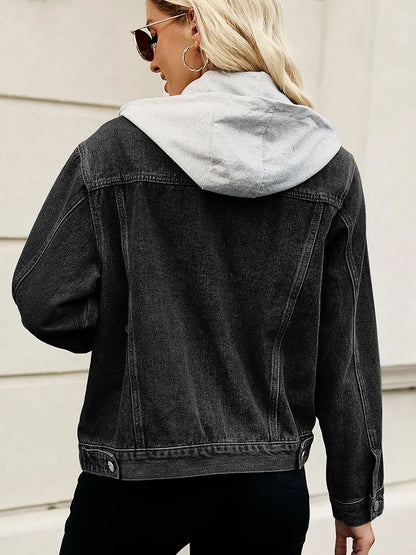 Casaco de Denim com Capuz Lavado Slim-Fit