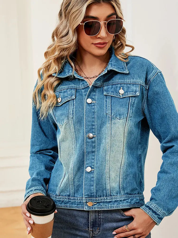 Casaco de Manga Longa em Denim Lavado
