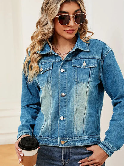 Casaco de Manga Longa em Denim Lavado