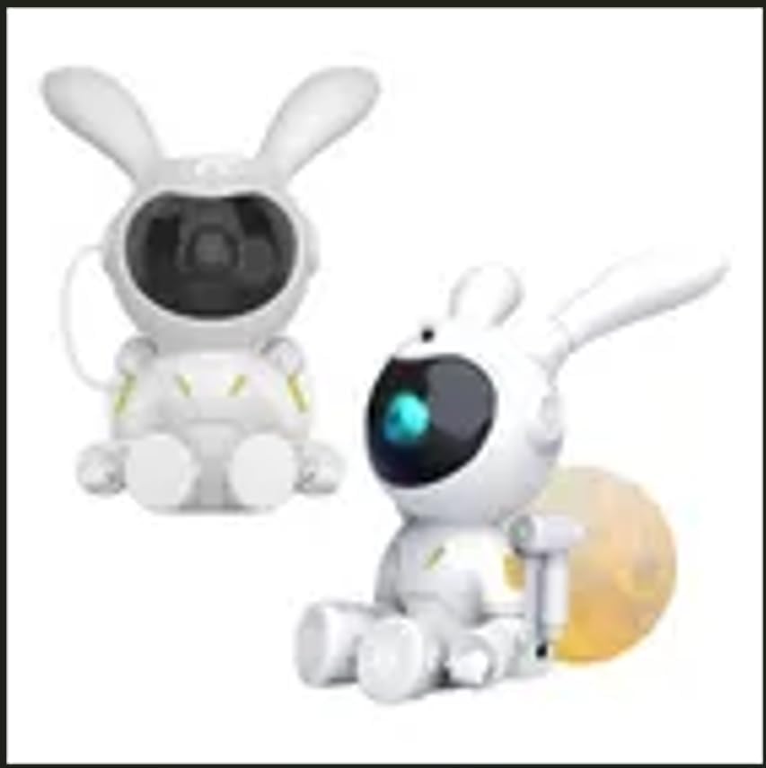 Luminária Infantil Coelho Astronauta Projeta Galáxia Estrelas e Lua – Magia e Encanto - Decoração Sonhadora