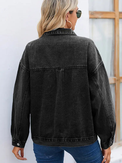 Casaco de Denim Vintage Lavado para Mulheres
