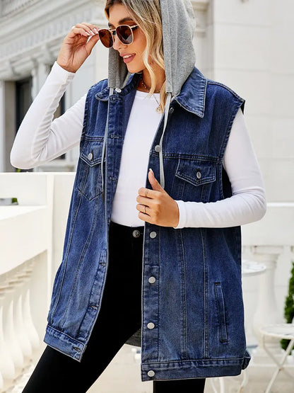 Colete de Denim com Capuz Clássico