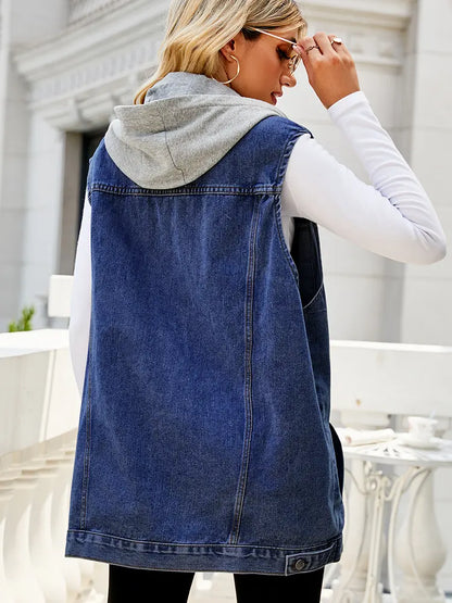 Colete de Denim com Capuz Clássico