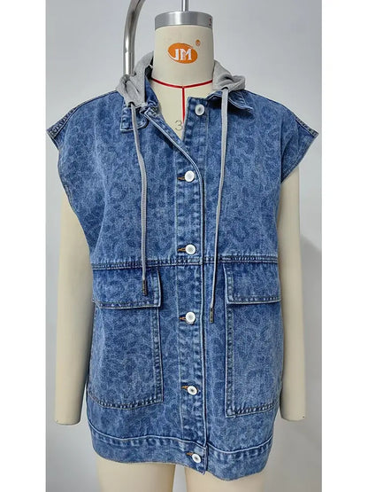 Colete jeans sem mangas da moda