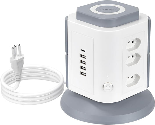 Filtro de Linha, Extensao Eletrica, Extensão Tomada, Torre de Tomada, Régua de Energia, 9 Tomadas, 4 Interfaces USB, 1 Porta USB Tipo-C, Suporte a Tensão de 110-220V, Potência de 2200W