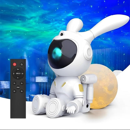 Luminária Infantil Coelho Astronauta Projeta Galáxia Estrelas e Lua – Magia e Encanto - Decoração Sonhadora