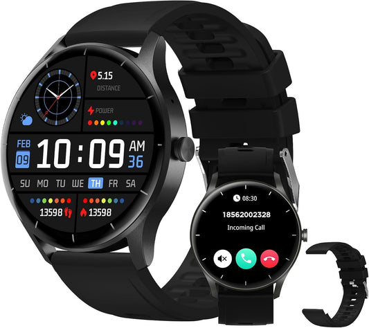 Smartwatch PEJE Relógio Smartwatch com Pulseira Extra - Tela Touch HD 1.28",À Prova d'Água IP68,Faz Chamadas Bluetooth,123+ Modos Esportivos,Bateria de 5-7 Dias,Compatível com iOS/Android.(Preto)