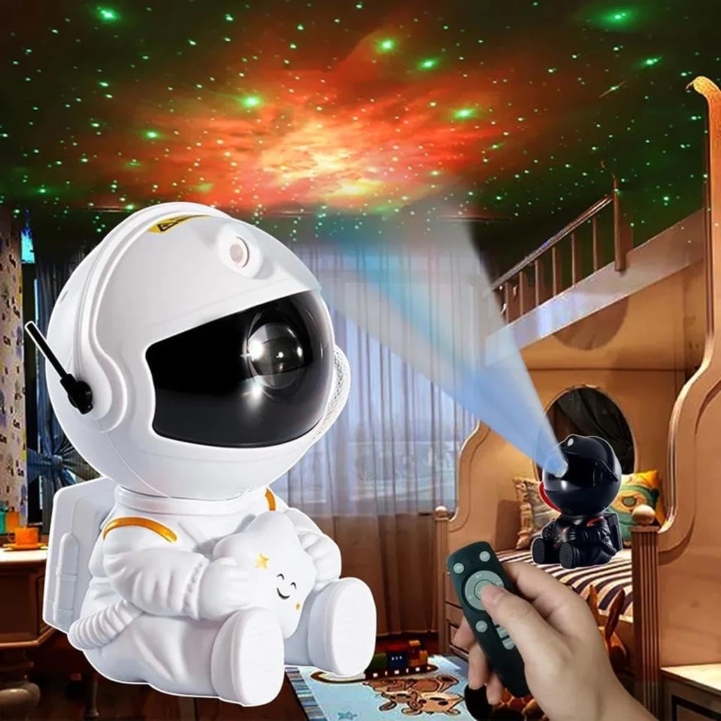 Luminária Projetor Galáxia Mini Astronauta LED com 3 Cores Decoração Infantil